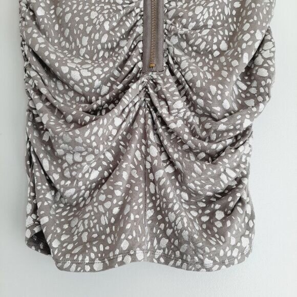 MODA INTERNATIONAL | Ruched Exposed Zip Mini Skirt Grey Silver Animal Print Sz M - Picture 9 of 12